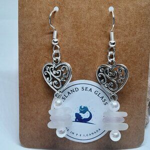 Sea glass and pearl earrings